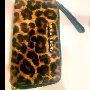 Michael Kors leopard animal print wristlet wallet - used condition